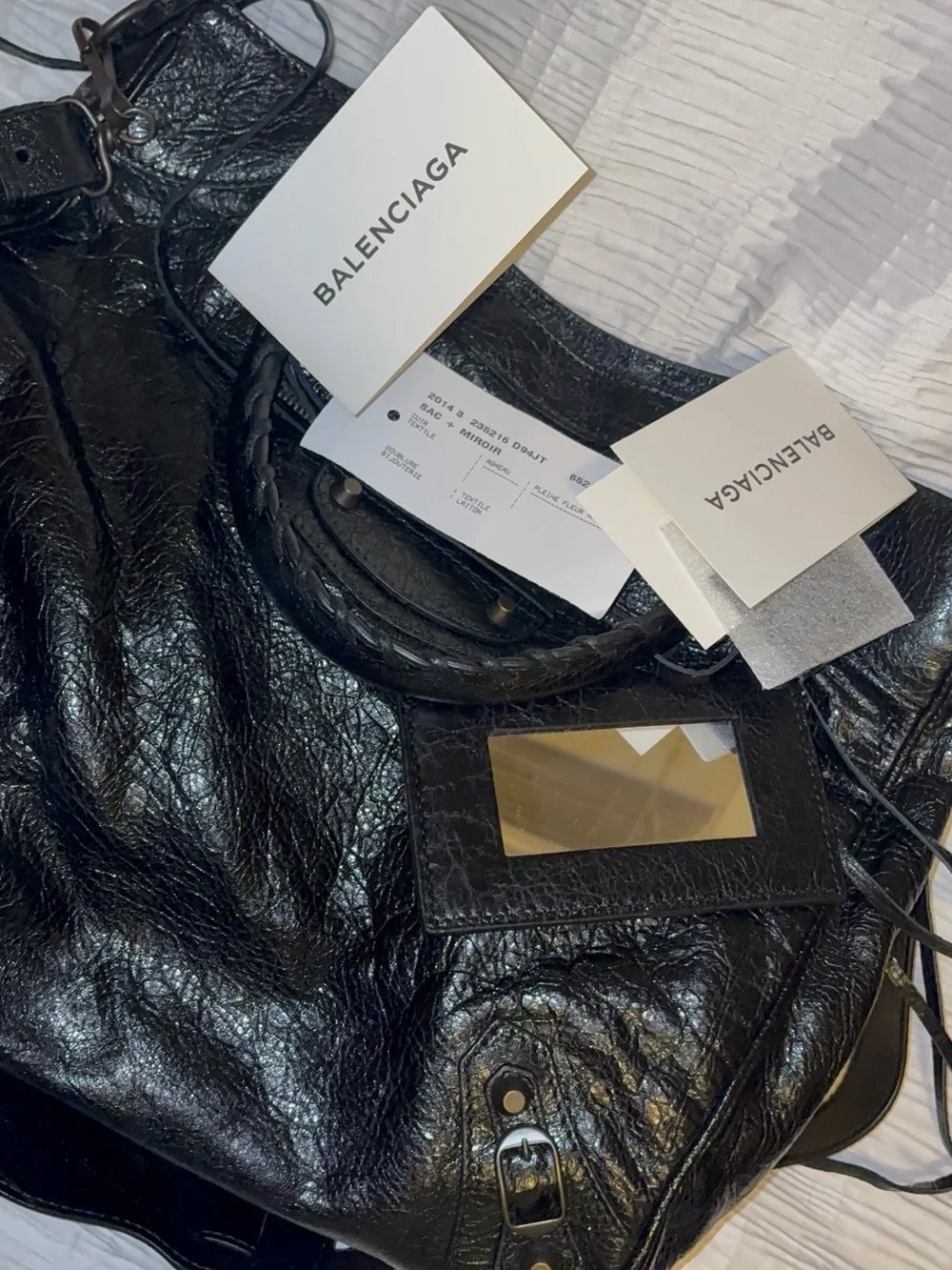 Balenciaga Black Distressed Leather Satchel with Top Handles